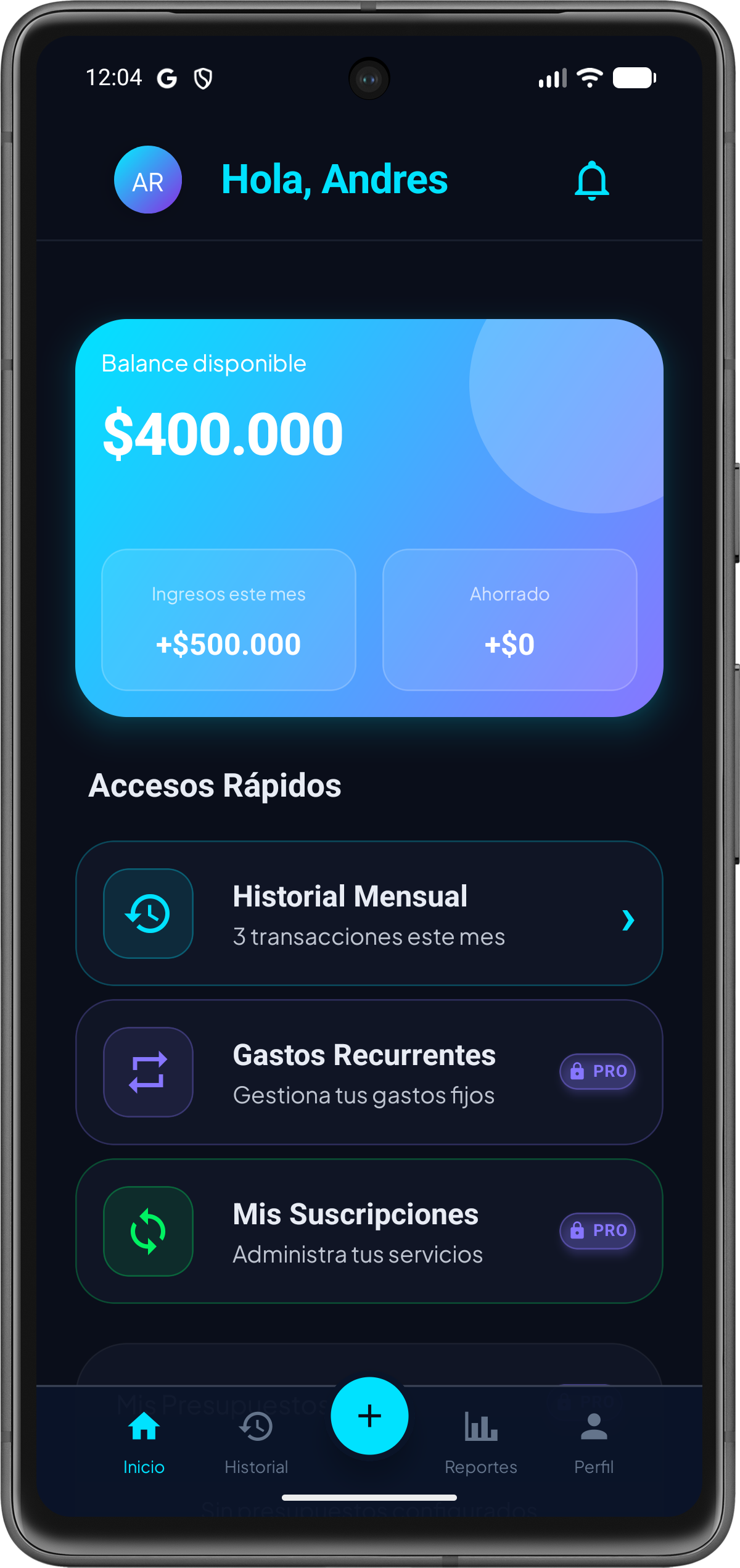Auri app dashboard interface mockup