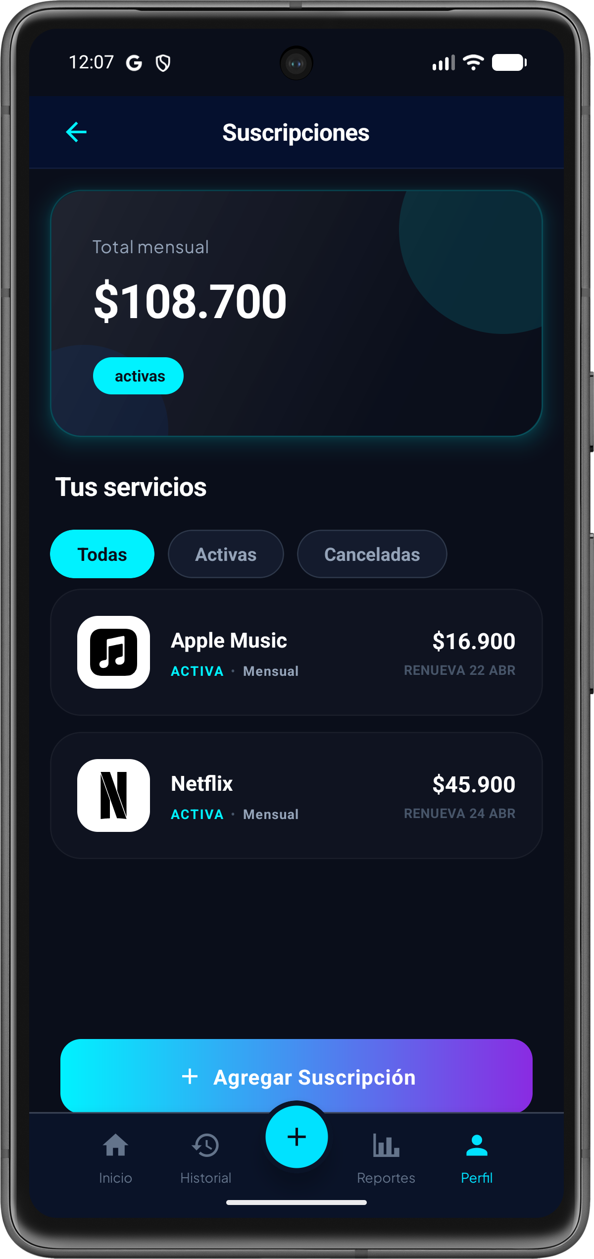 Control de Suscripciones